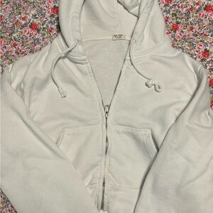 Brandy Melville - White Zip-Up Hoodie